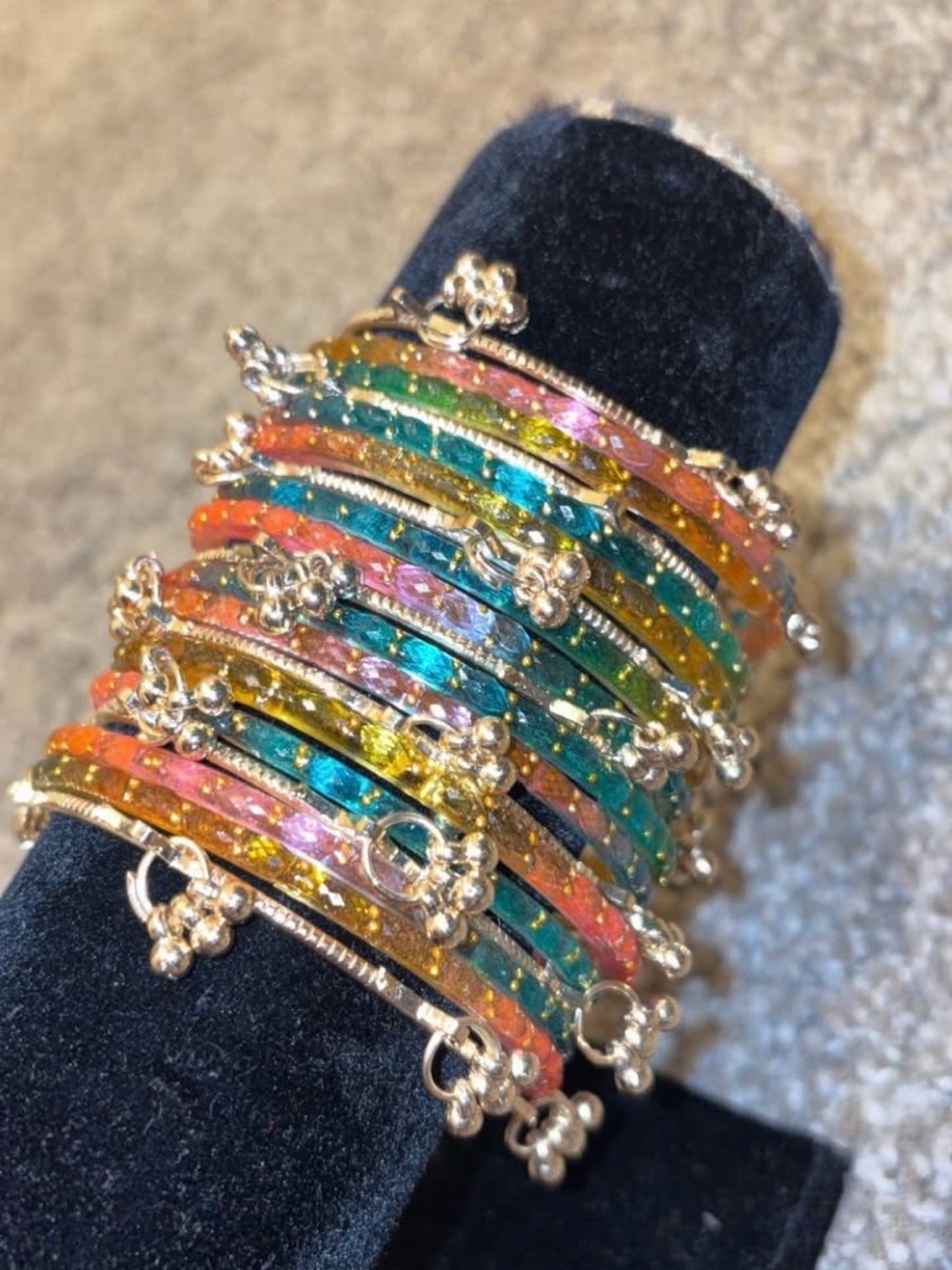 Colorful Sparkle Gold-Tone Stackable Bangles - Multi-Color